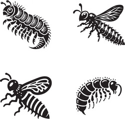 Stylized Insect Silhouette Collection – Vector Designs of Bugs, Bees, and Caterpillars
