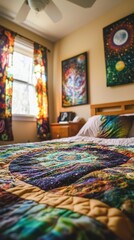 Metaphysical Quilt Showcasing Tilt Quilting Method in Serene Bedroom Setting