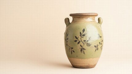 Decorative Green Pottery Vase with Floral Design
