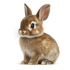 Fototapeta premium Adorable baby bunny sitting, white background, Easter, pet.