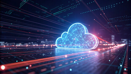 Fototapeta premium Digital cloud technology with glowing lines and data streams