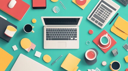 Network flat design top view theme information technology water color vivid