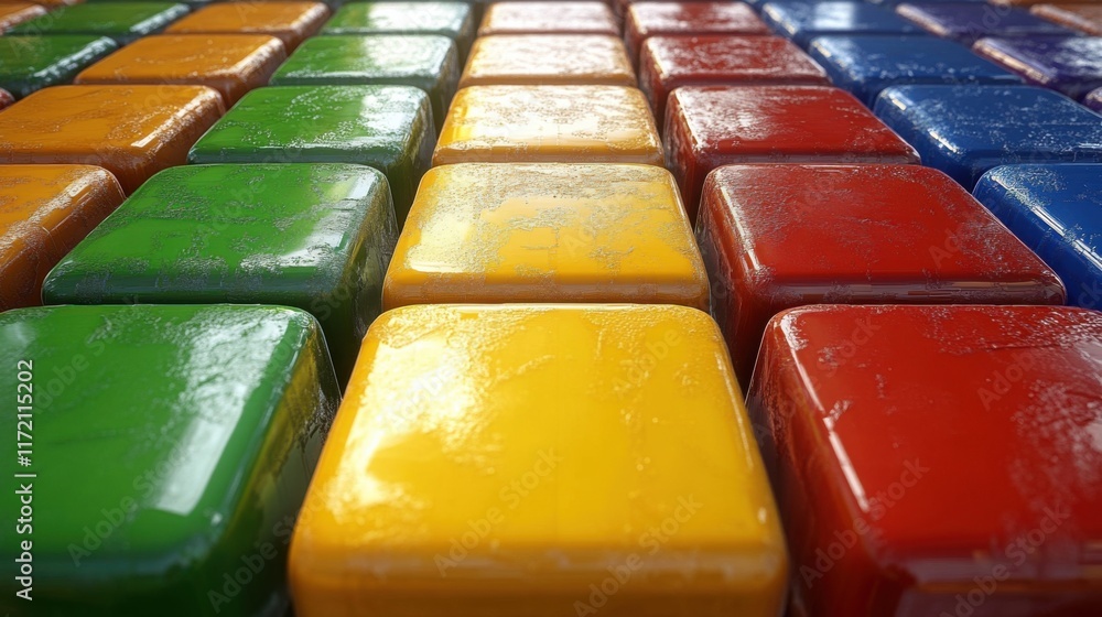Aufkleber colorful glossy blocks arranged in a vibrant pattern showcasing a variety of shiny hues, emphasizing