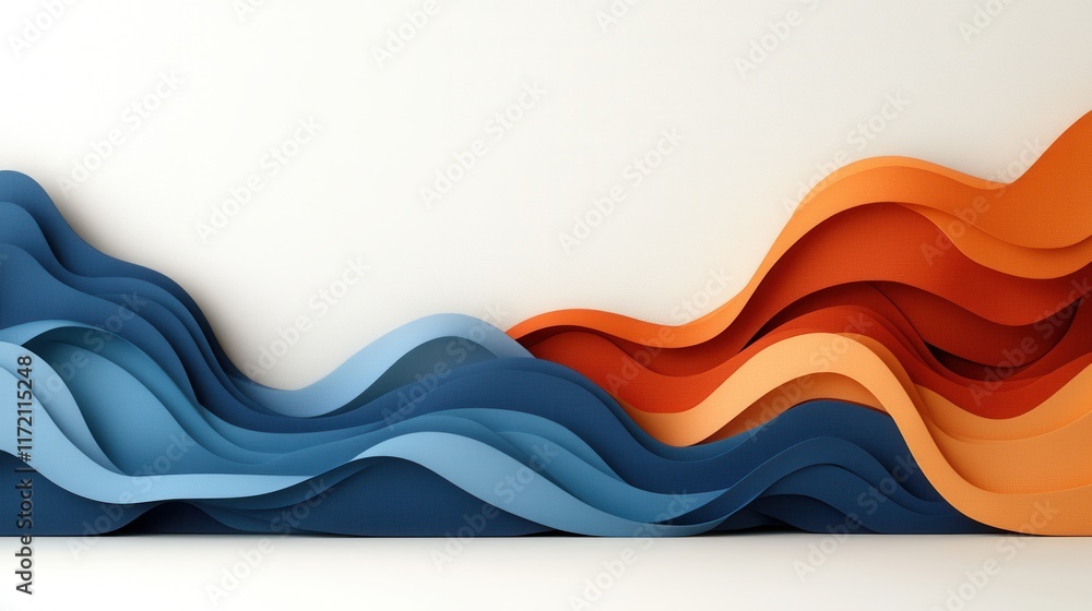 Poster abstract wave design with flowing curves in blue, orange, and cream tones for dynamic background and