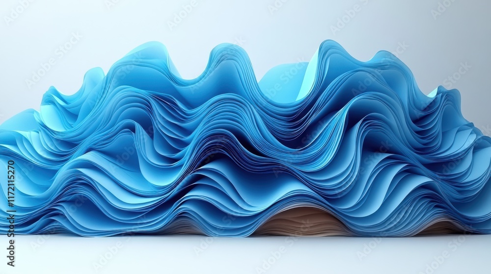 Poster abstract wave of layered blue paper creates a dynamic visual effect, symbolizing creativity and insp
