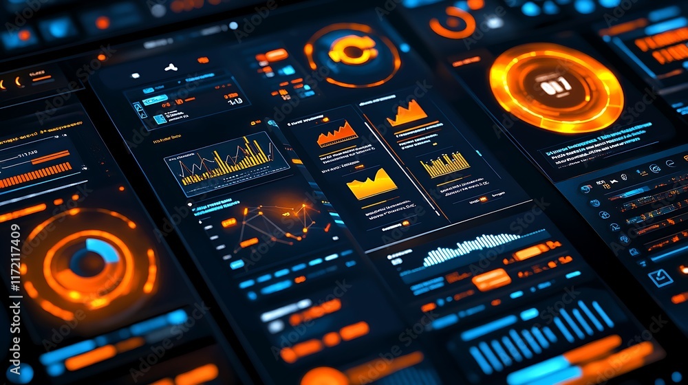 Poster futuristic digital interface displays data graphics
