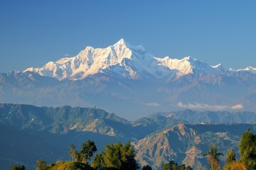 A majestic mountain range under a clear sky