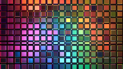 A futuristic heatmap with glowing, gradient-filled squares dynamically arranged on a polished holographic grid, creating a high-tech, data-driven visualization with vibrant colors