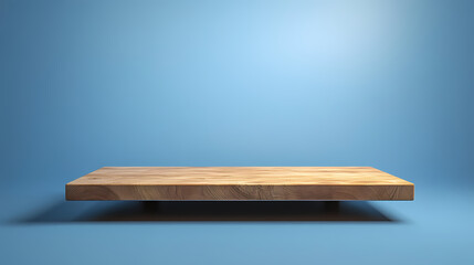 Wooden desktop with dreamy blue background