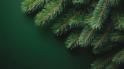 Fresh Evergreen Pine Branches on a Dark Green Background Creating a Natural and Serene Atmosphere Perfect for Holiday or Seasonal Decorations and Designs