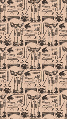 楽器のロゴイラストのシームレスパターン モノクロ windorchestra pattern