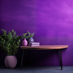 Purple Room Decor Plants Books Wooden Table