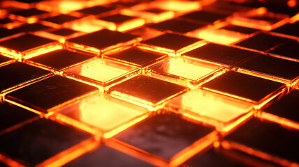 A futuristic heatmap with glowing, gradient-filled squares dynamically arranged on a polished holographic grid, creating a high-tech, data-driven visualization with vibrant colors