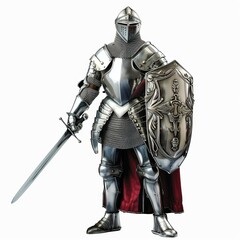 Fototapeta premium A knight in shining armor standing proud, isolated in white, white background 