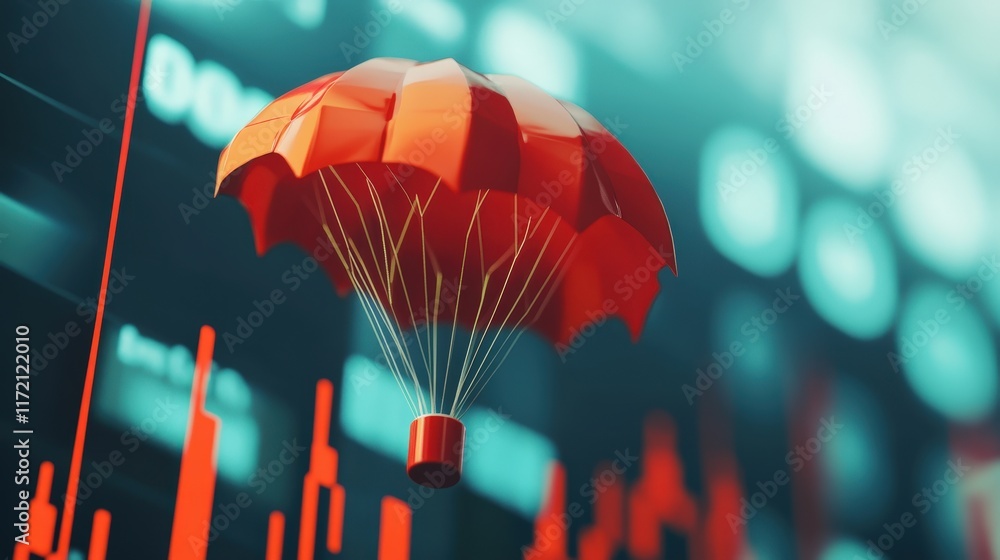 Poster parachute drop simulation virtual environment animation technology abstract concept digital art