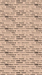 Obraz premium 楽器のロゴイラストのシームレスパターン モノクロ windorchestra pattern