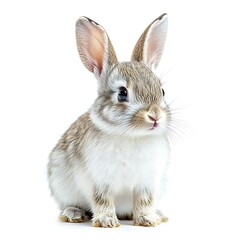 Fototapeta premium Cute baby bunny rabbit sitting, white background, pet animal.