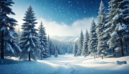 Obraz premium snow-covered landscape with pine 