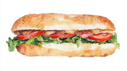 A sandwich with lettuce, tomatoes, and ham