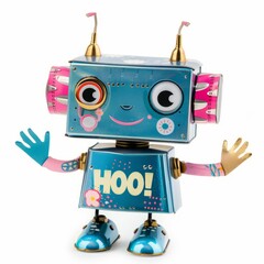 Fototapeta premium A friendly robot waving hello, isolated in white, white background