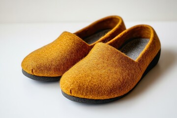Cozy Yellow Slippers on Plain White Background