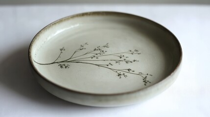 Delicate Floral Plate on White Background