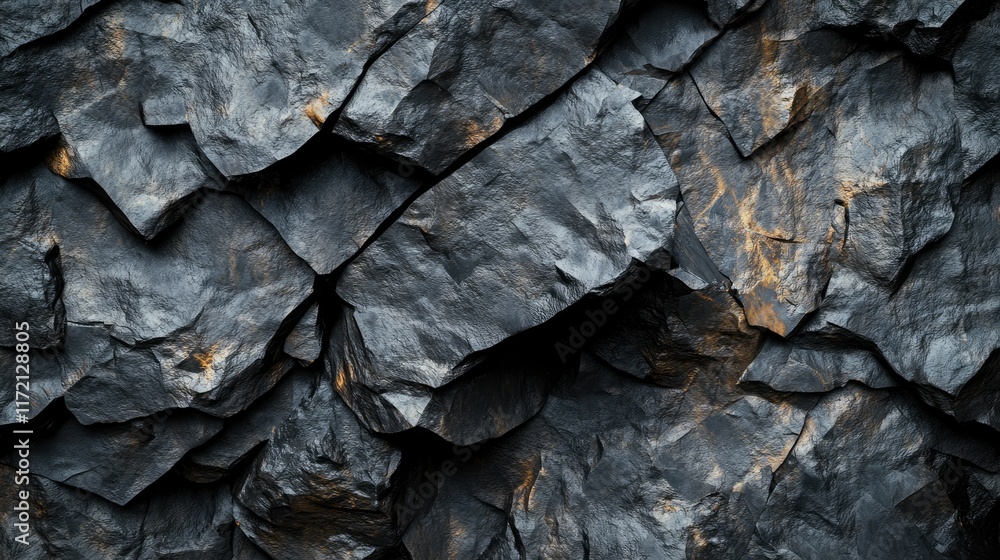 Poster dark geometric rock shapes with sharp edges forming a textured, dynamic black background.