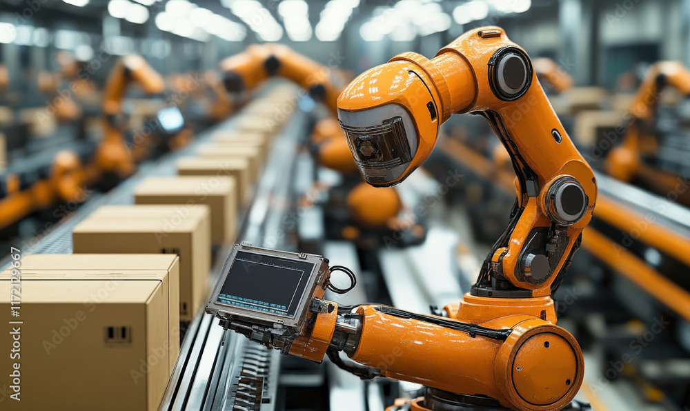Poster factory warehouse automation production line, robotic arm automatic sorting