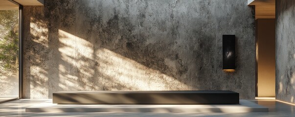 Sunlit Modern Interior with Concrete Wall and Minimalist Bench