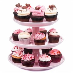 A delightful cupcake stand at a fair, isolated in white, white background