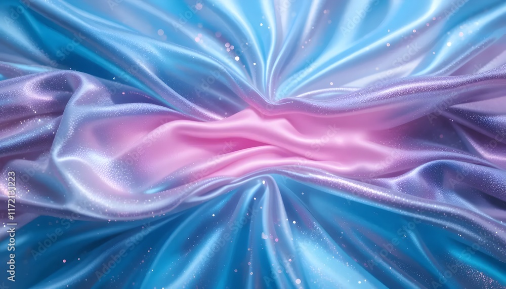 Poster shimmering blue and pink silky fabric with glitter effect creating a fluid texture in a delicate abs