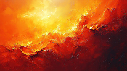 Fiery sunset over textured mountains, glowing sky background, potential art print