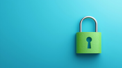 Fototapeta premium Green lock on a blue background