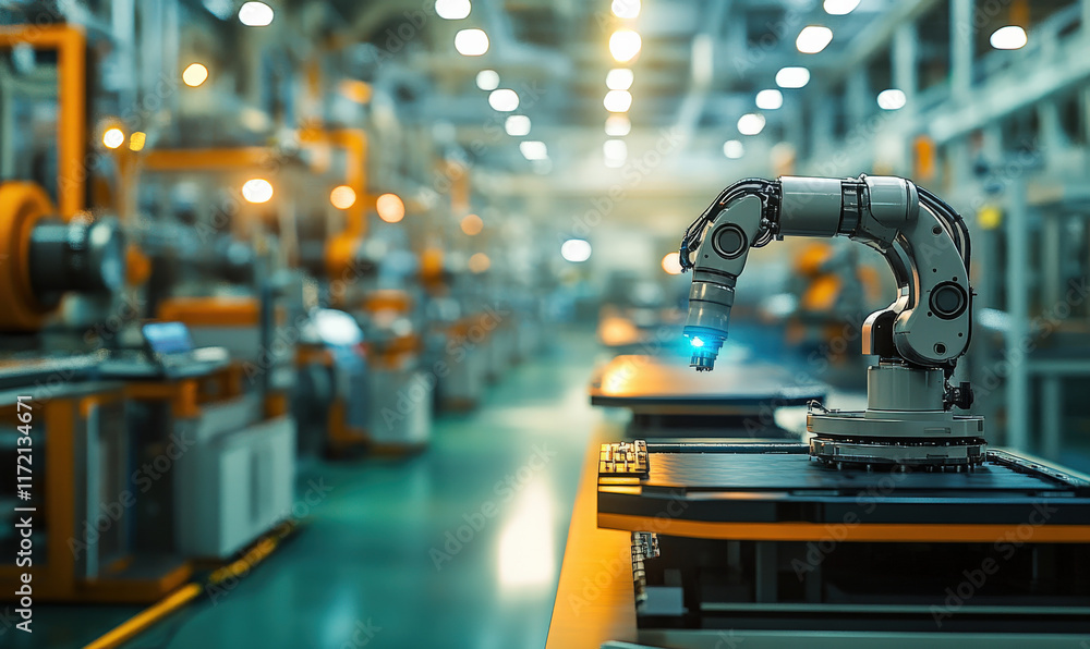 Poster application of robotic arms on assembly lines in factories