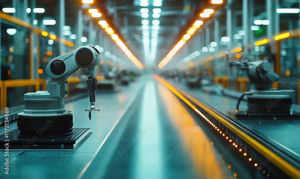 Poster application of robotic arms on assembly lines in factories