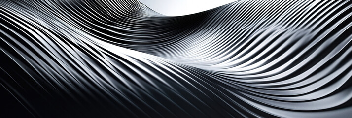 Naklejka premium Modern Abstract Geometric Background: Black, White, and Silver 3D Shapes with Shadows. Minimalist Metallic Design for Wide Banners and Panoramas. AI-Generated Tech-Inspired Pattern with Brushed Matte 