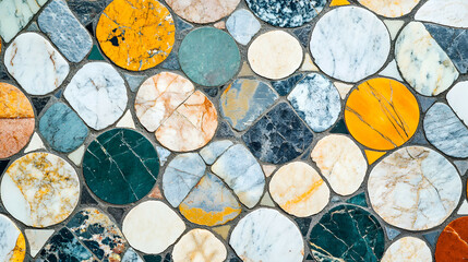 Texture of stone cross sections with various circular patterns