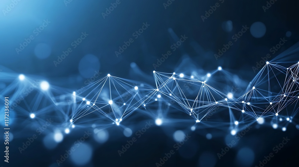 Poster abstract blue network connecting illuminated nodes