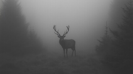 Fototapeta premium Majestic Stag in Foggy Forest