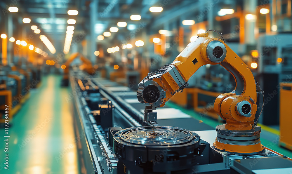Aufkleber application of robotic arms on assembly lines in factories