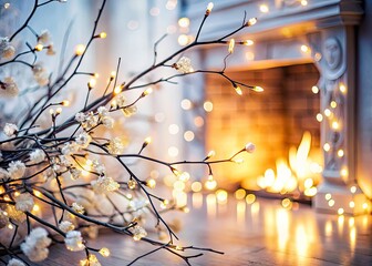 Glowing branches frame winter fashion; delicate white flowers add a touch of magic.