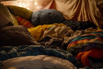 A cozy blanket fort made of pillows and blankets
