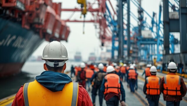 Dockworkers at a Busy Port