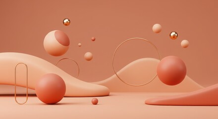 Obraz premium abstract geometric shapes, organic curves, soft pastel colors, peach and terracotta tones, 3D