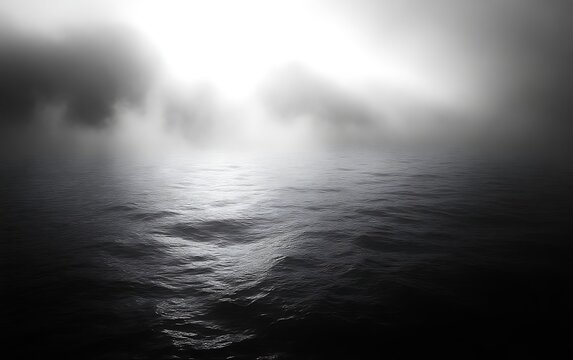 Monochromatic seascape with fog and light.