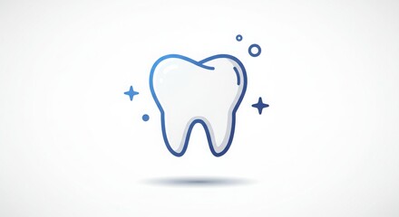 Minimalist tooth icon, clean white design, blue highlight, floating effect, dental care symbol