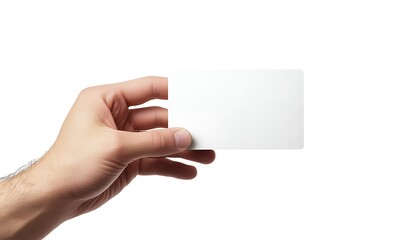 Obraz premium Male hand holding a blank card or a ticket Hyperrealistic Highly Detailed Isolated On White Background