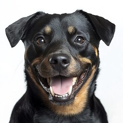 Fototapeta premium Happy dog portrait, studio shot, white background, pet profile.