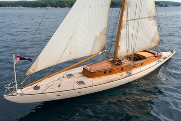 Obraz premium A classic wooden sailing boat on calm waters
