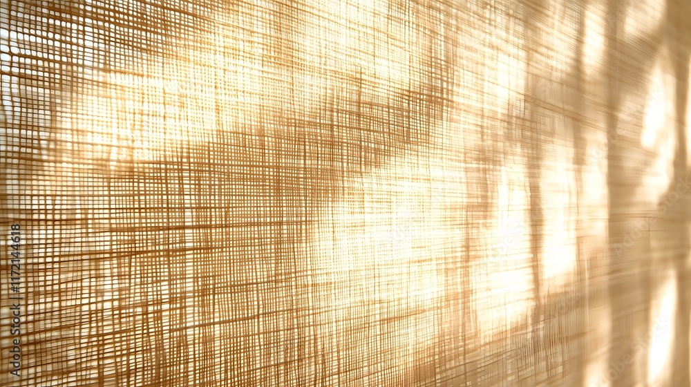 Poster Soft Warm Light Filtering Through Textured Fabric Creating Beautiful Patterns and Shadows in a Cozy Indoor Environment